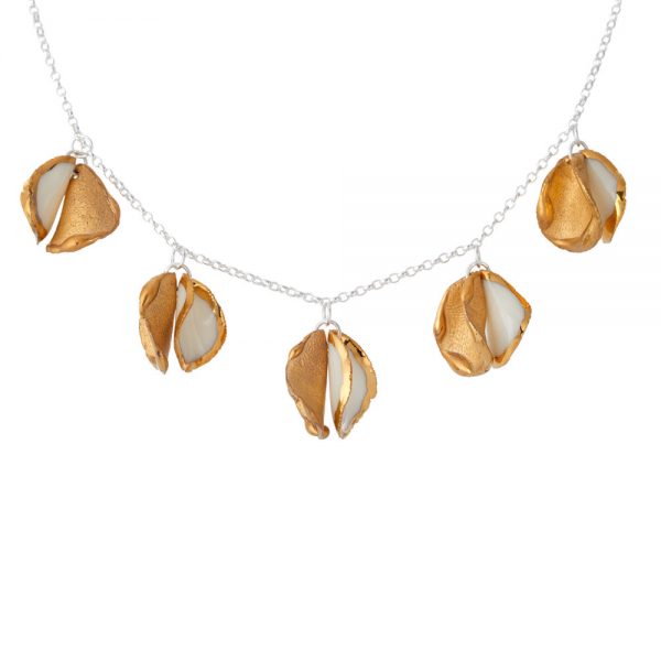 5 'twin' petal necklace with gold lustre