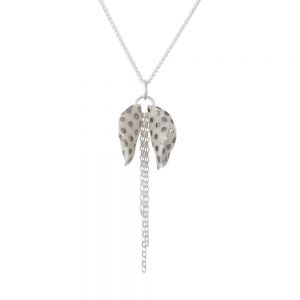 Spotty lustre - pendant with twin petals and a silver chain tassel