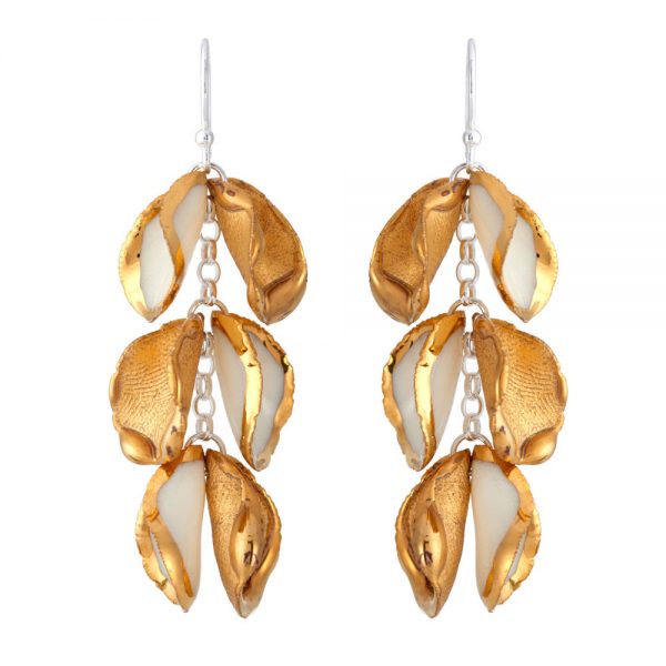 Drop earrings with 3 'twin' petals (iv)
