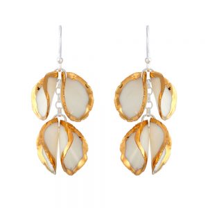Gold edge drop earrings with 2 'twin' petals