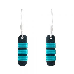 Small drop earrings with aqua chunky stripes