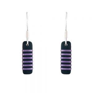 Small black porcelain drop earrings with lilac stripes