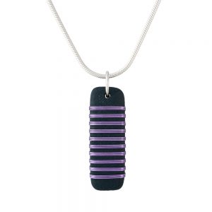 Black porcelain pendant with stripey lilac wrap