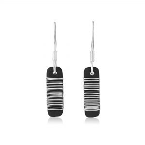 Small black porcelain drop earrings with wrapped silver